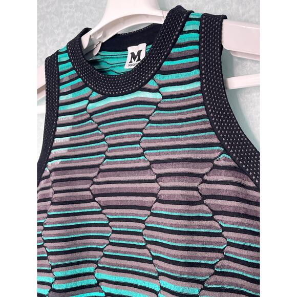 Missoni Black Gray Green Crew Neck Sleeveless Striped Knit Top Size 6 - Picture 2 of 12